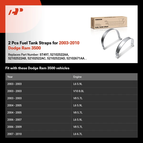 2 Pcs Fuel Tank Straps for 2003-2010 Dodge Ram 3500