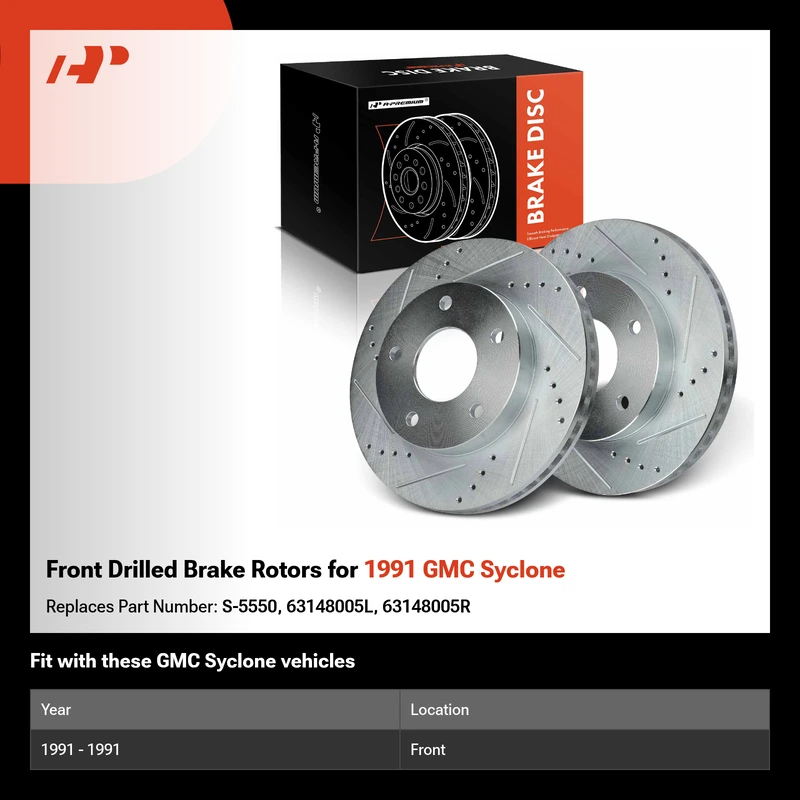 Front Drilled Brake Rotors for 1991 GMC Syclone