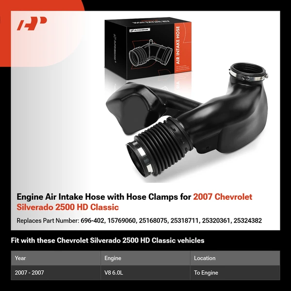 Engine Air Intake Hose with Hose Clamps for 2007 Chevrolet Silverado 2500 HD Classic