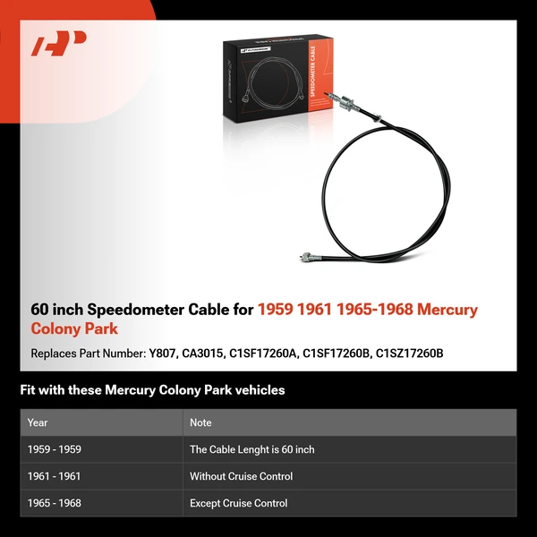 60 inch Speedometer Cable for 1959 1961 1965-1968 Mercury Colony Park