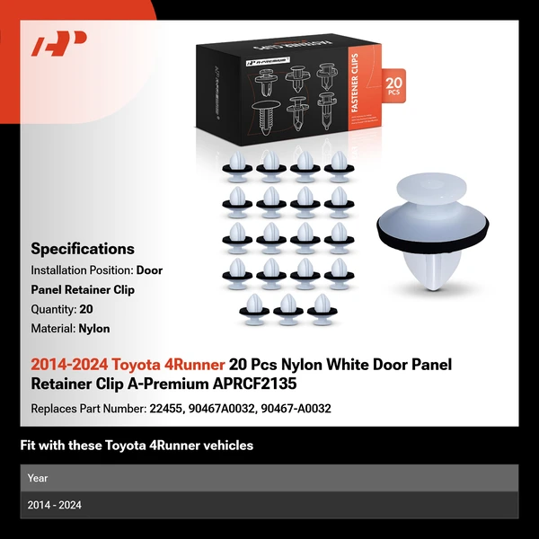 2014-2024 Toyota 4Runner 20 Pcs Nylon White Door Panel Retainer Clip A-Premium APRCF2135