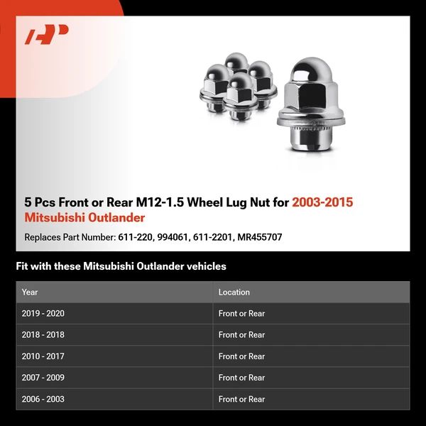 5 Pcs Front or Rear M12-1.5 Wheel Lug Nut for 2003-2015 Mitsubishi Outlander