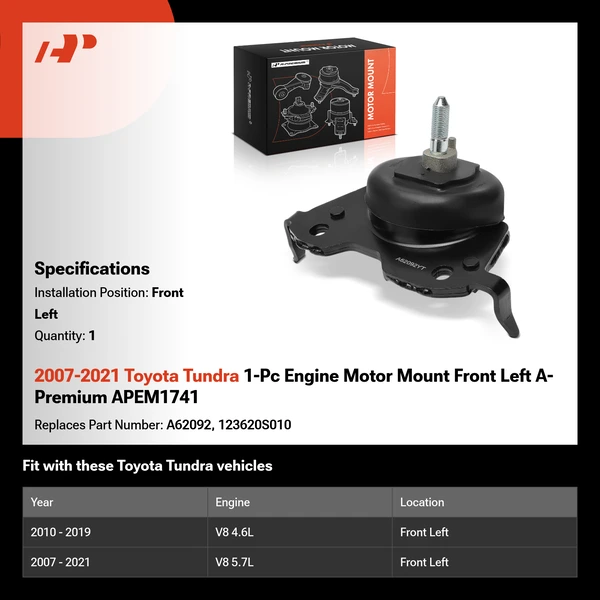 2007-2021 Toyota Tundra 1-Pc Engine Motor Mount Front Left A-Premium APEM1741