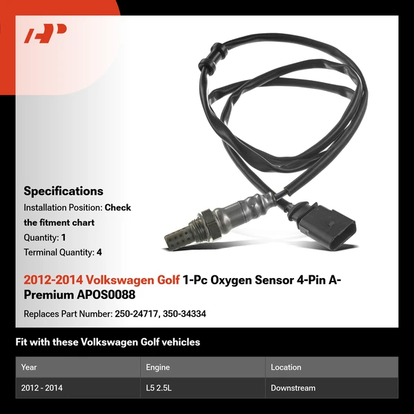 2012-2014 Volkswagen Golf 1-Pc Oxygen Sensor 4-Pin A-Premium APOS0088