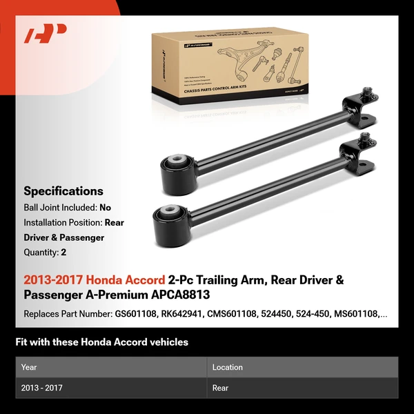 2013-2017 Honda Accord 2-Pc Trailing Arm, Rear Driver & Passenger A-Premium APCA8813