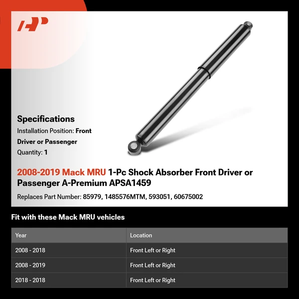 2008-2019 Mack MRU 1-Pc Shock Absorber Front Driver or Passenger A-Premium APSA1459
