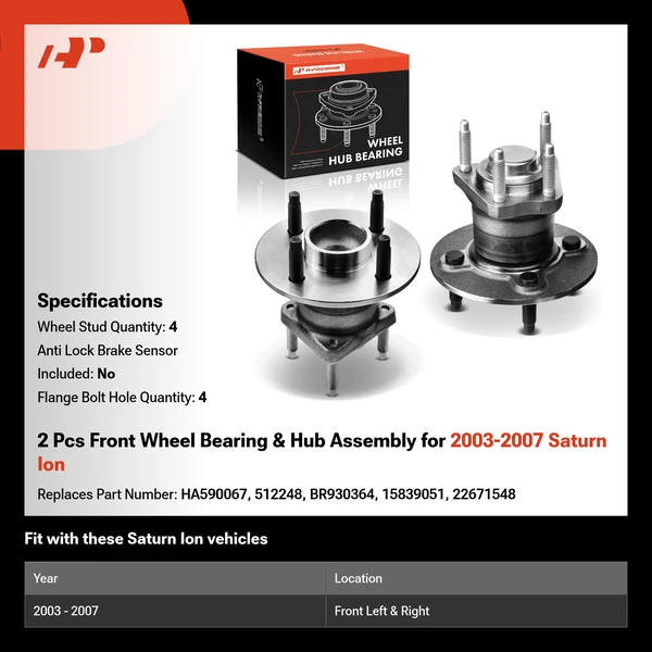 2 Pcs Front Wheel Bearing & Hub Assembly for 2003-2007 Saturn Ion