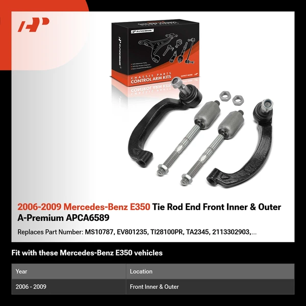 2006-2009 Mercedes-Benz E350 Tie Rod End Front Inner & Outer A-Premium APCA6589