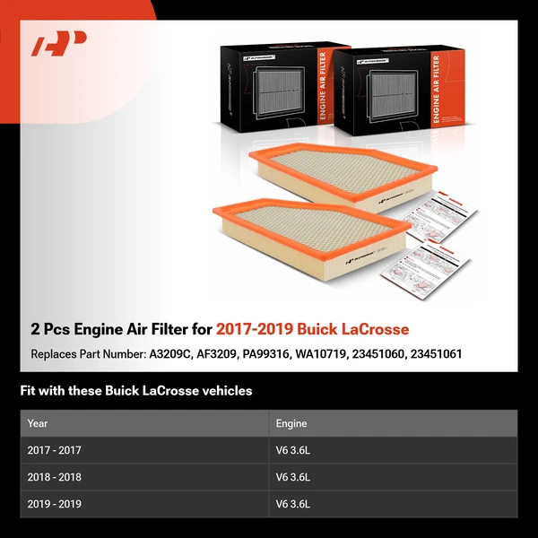 2 Pcs Engine Air Filter for 2017-2019 Buick LaCrosse