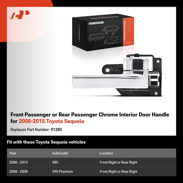 Front Passenger or Rear Passenger Chrome Interior Door Handle for 2008-2015 Toyota Sequoia