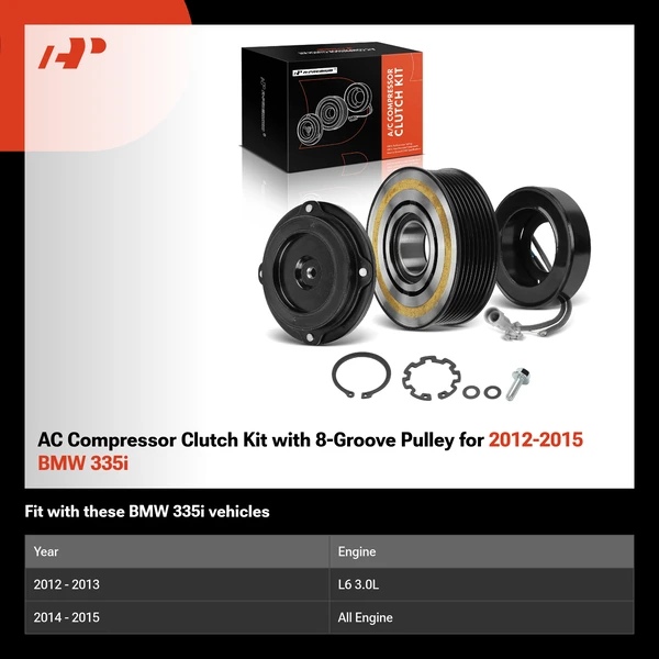 AC Compressor Clutch Kit with 8-Groove Pulley for 2012-2015 BMW 335i