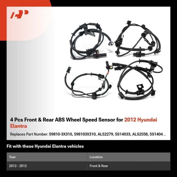 4 Pcs Front & Rear ABS Wheel Speed Sensor for 2012 Hyundai Elantra