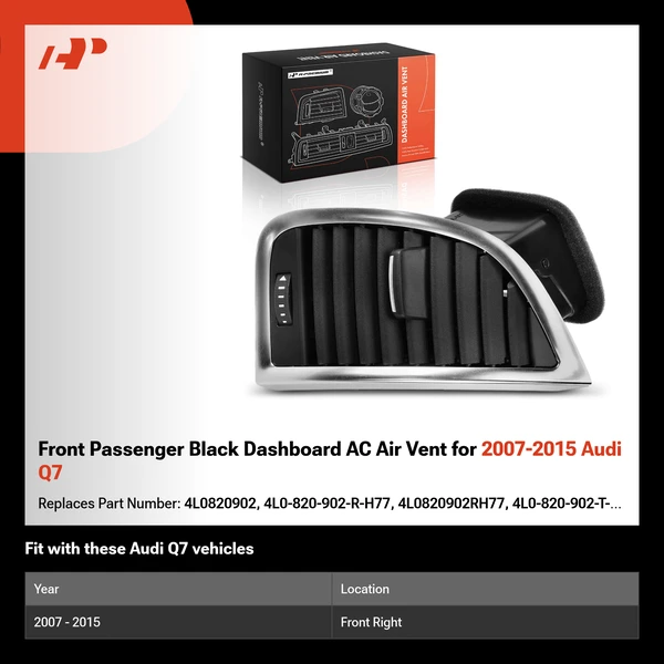 Front Passenger Black Dashboard AC Air Vent for 2007-2015 Audi Q7