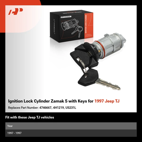Ignition Lock Cylinder Zamak 5 with Keys for 1997 Jeep TJ