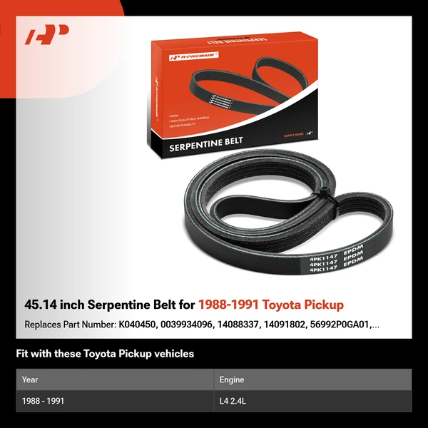 45.14 inch Serpentine Belt for 1988-1991 Toyota Pickup