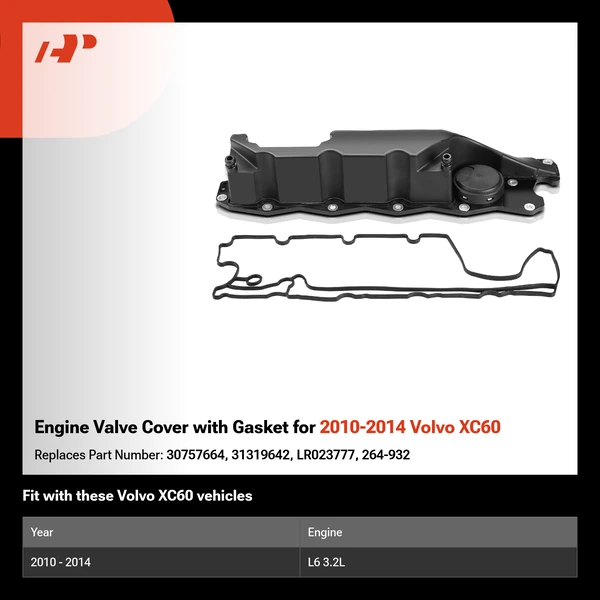 Engine Valve Cover with Gasket for 2010-2014 Volvo XC60