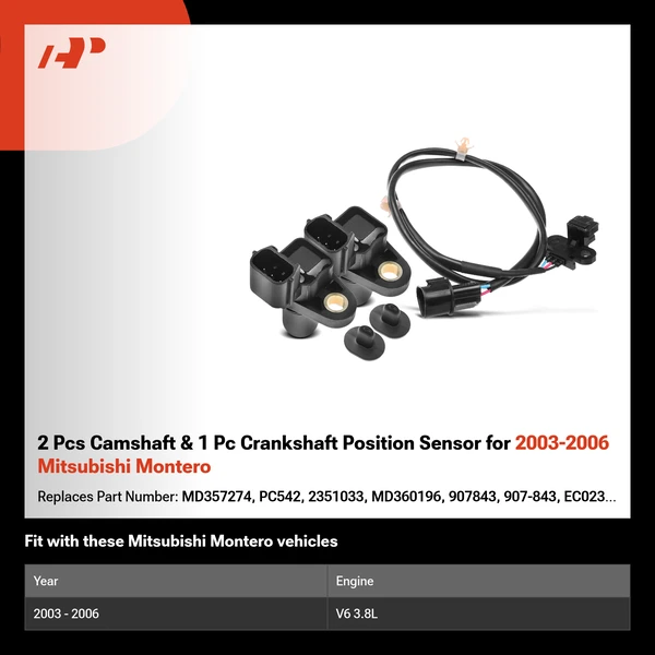 2 Pcs Camshaft & 1 Pc Crankshaft Position Sensor for 2003-2006 Mitsubishi Montero