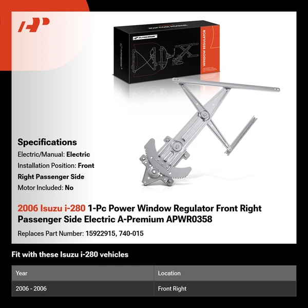 2006 Isuzu i-280 1-Pc Power Window Regulator Front Right Passenger Side Electric A-Premium APWR0358