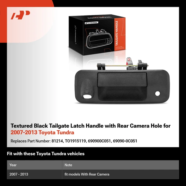 Textured Black Tailgate Latch Handle with Rear Camera Hole for 2007-2013 Toyota Tundra