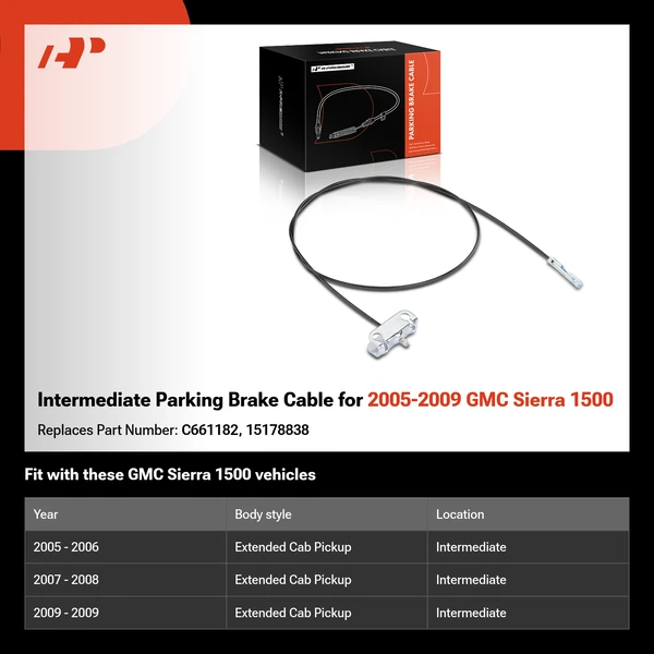 Intermediate Parking Brake Cable for 2005-2009 GMC Sierra 1500
