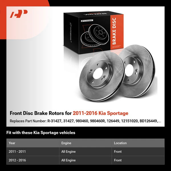 Front Disc Brake Rotors for 2011-2016 Kia Sportage