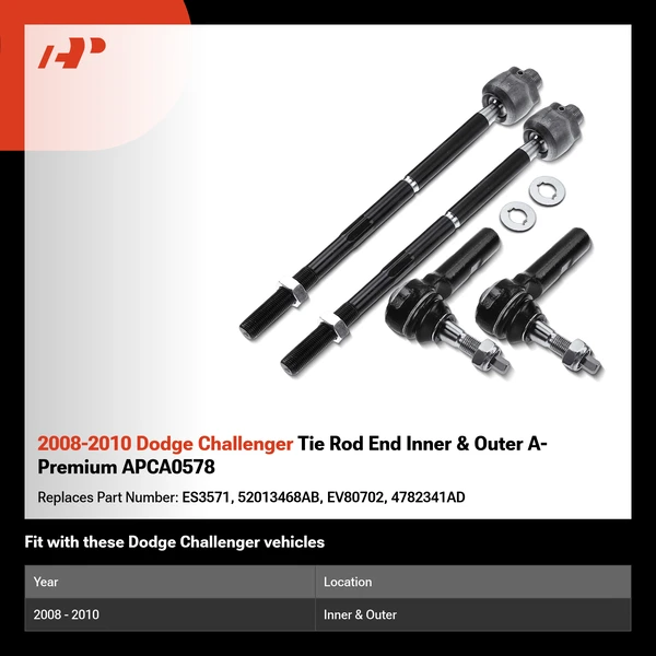 2008-2010 Dodge Challenger Tie Rod End Inner & Outer A-Premium APCA0578