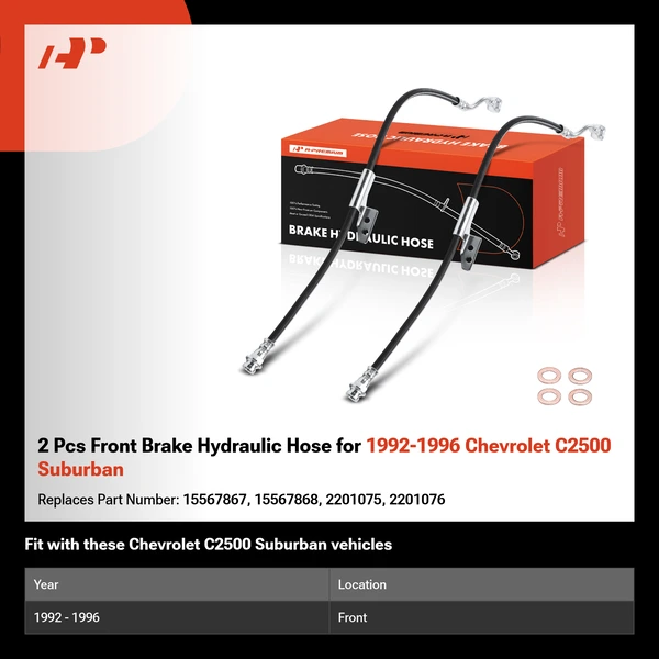 2 Pcs Front Brake Hydraulic Hose for 1992-1996 Chevrolet C2500 Suburban