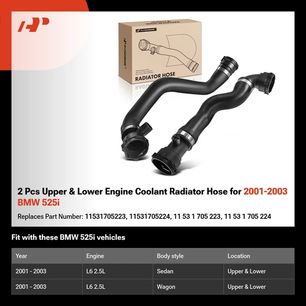 2 Pcs Upper & Lower Engine Coolant Radiator Hose for 2001-2003 BMW 525i
