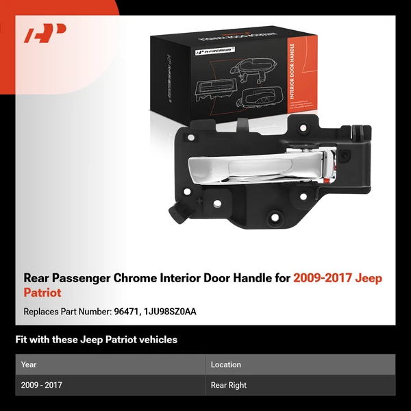 Rear Passenger Chrome Interior Door Handle for 2009-2017 Jeep Patriot