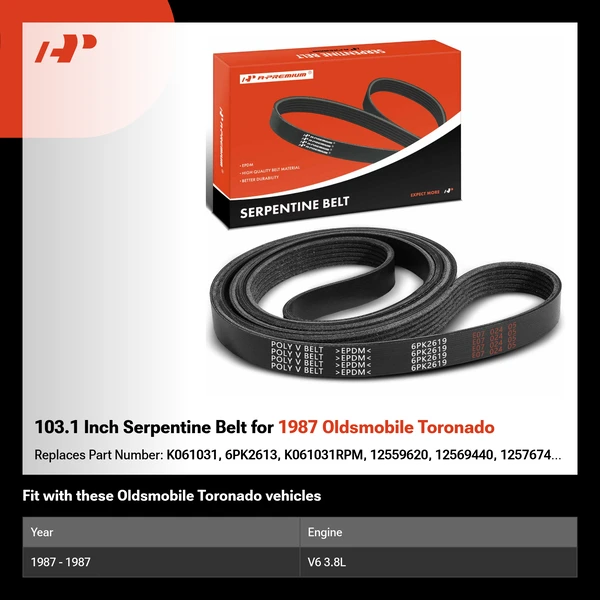 103.1 Inch Serpentine Belt for 1987 Oldsmobile Toronado