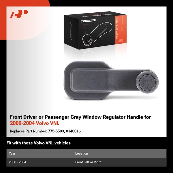 Front Driver or Passenger Gray Window Regulator Handle for 2000-2004 Volvo VNL