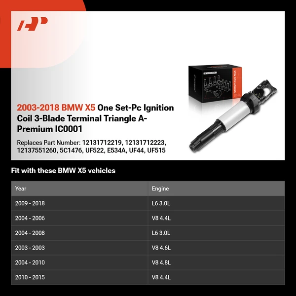 2003-2018 BMW X5 One Set-Pc Ignition Coil 3-Blade Terminal Triangle A-Premium IC0001