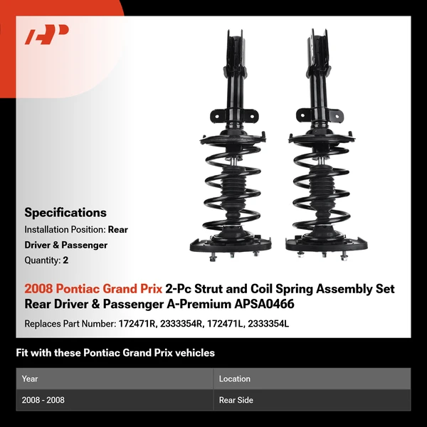 2008 Pontiac Grand Prix 2-Pc Strut and Coil Spring Assembly Set Rear Driver & Passenger A-Premium APSA0466