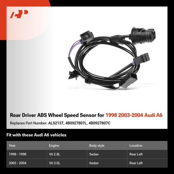 Rear Driver ABS Wheel Speed Sensor for 1998 2003-2004 Audi A6
