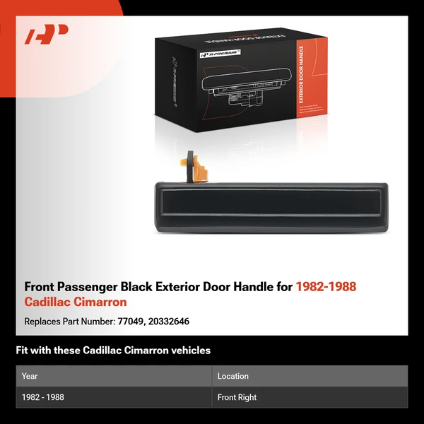 Front Passenger Black Exterior Door Handle for 1982-1988 Cadillac Cimarron