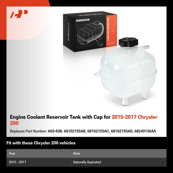 Engine Coolant Reservoir Tank with Cap for 2015-2017 Chrysler 200