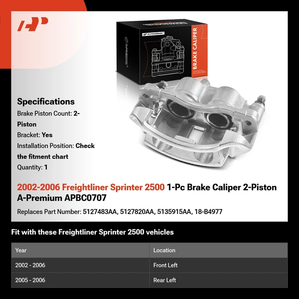 2002-2006 Freightliner Sprinter 2500 1-Pc Brake Caliper 2-Piston A-Premium APBC0707