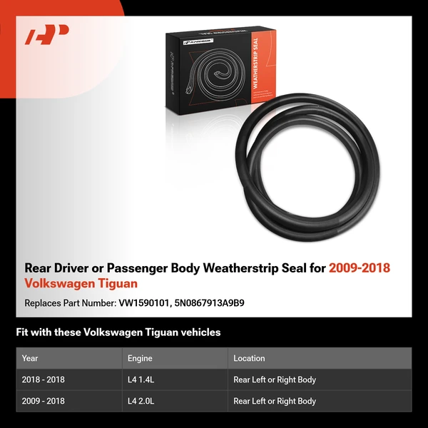 Rear Driver or Passenger Body Weatherstrip Seal for 2009-2018 Volkswagen Tiguan