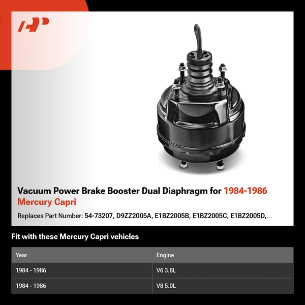 Vacuum Power Brake Booster Dual Diaphragm for 1984-1986 Mercury Capri