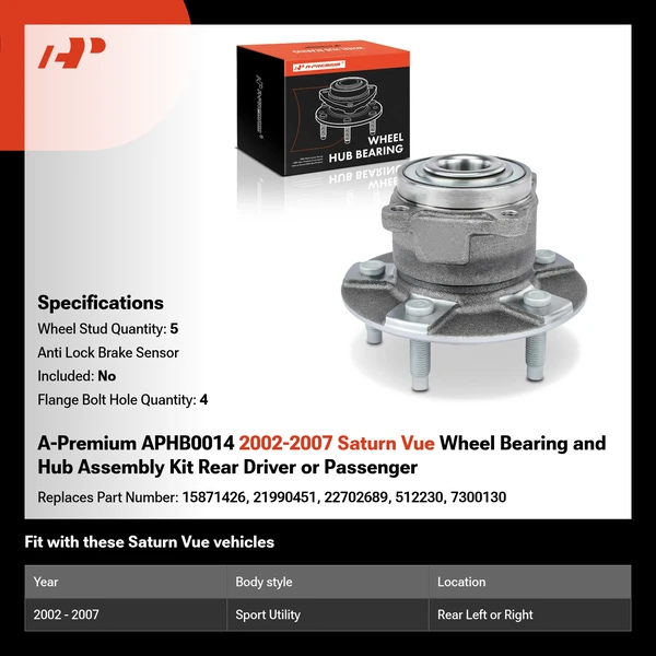 A-Premium APHB0014 2002-2007 Saturn Vue Wheel Bearing and Hub Assembly Kit Rear Driver or Passenger