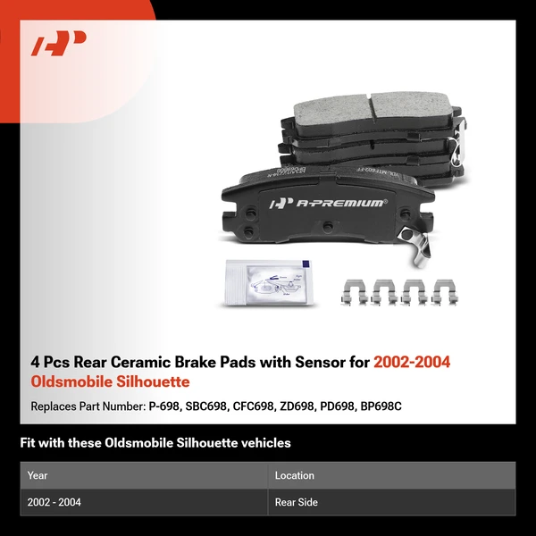 4 Pcs Rear Ceramic Brake Pads with Sensor for 2002-2004 Oldsmobile Silhouette