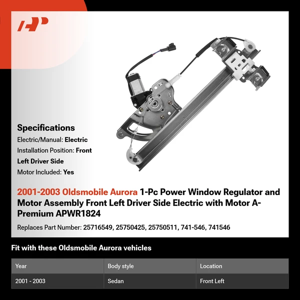 2001-2003 Oldsmobile Aurora 1-Pc Power Window Regulator and Motor Assembly Front Left Driver Side Electric with Motor A-Premium APWR1824