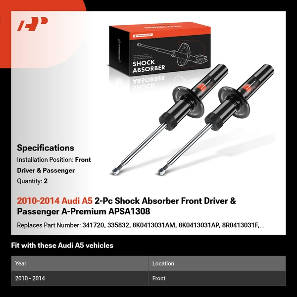 2010-2014 Audi A5 2-Pc Shock Absorber Front Driver & Passenger A-Premium APSA1308