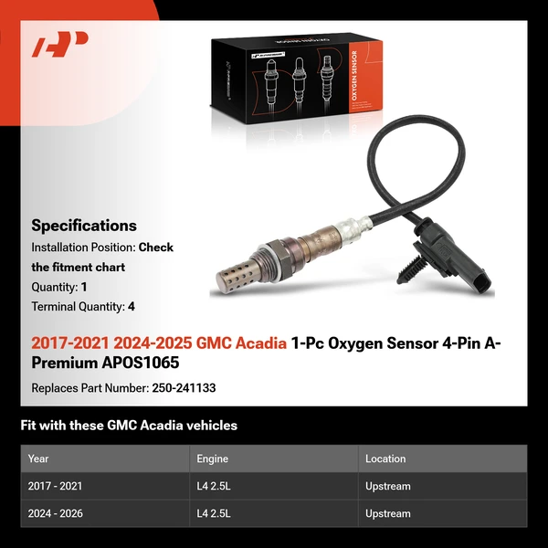 2017-2021 2024-2025 GMC Acadia 1-Pc Oxygen Sensor 4-Pin A-Premium APOS1065