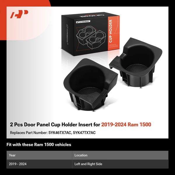 2 Pcs Door Panel Cup Holder Insert for 2019-2024 Ram 1500