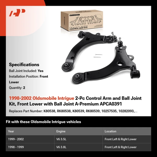 1998-2002 Oldsmobile Intrigue 2-Pc Control Arm and Ball Joint Kit, Front Lower with Ball Joint A-Premium APCA0391