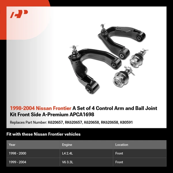 1998-2004 Nissan Frontier A Set of 4 Control Arm and Ball Joint Kit Front Side A-Premium APCA1698