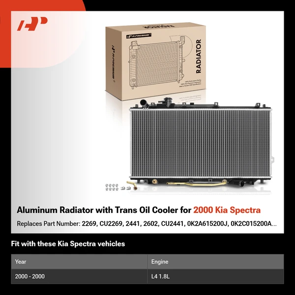 Aluminum Radiator with Trans Oil Cooler for 2000 Kia Spectra