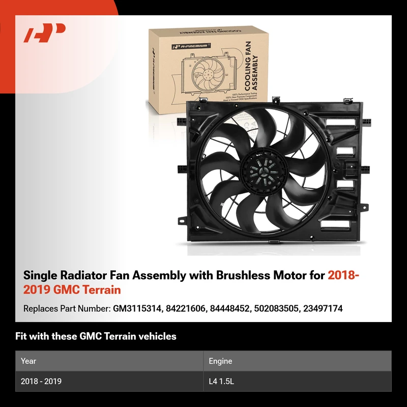 Single Radiator Fan Assembly with Brushless Motor for 2018-2019 GMC Terrain