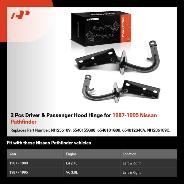 2 Pcs Driver & Passenger Hood Hinge for 1987-1995 Nissan Pathfinder